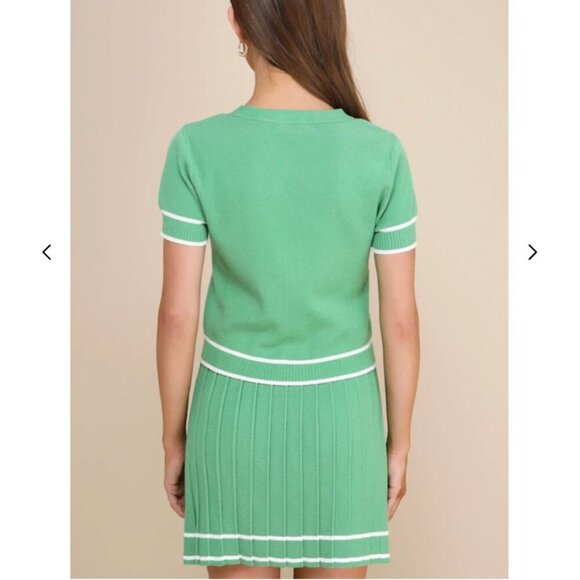 Lulus Marvelously Chic Knit Pleated High-Rise Mini Skirt Set Green Size M/L - Picture 3 of 9